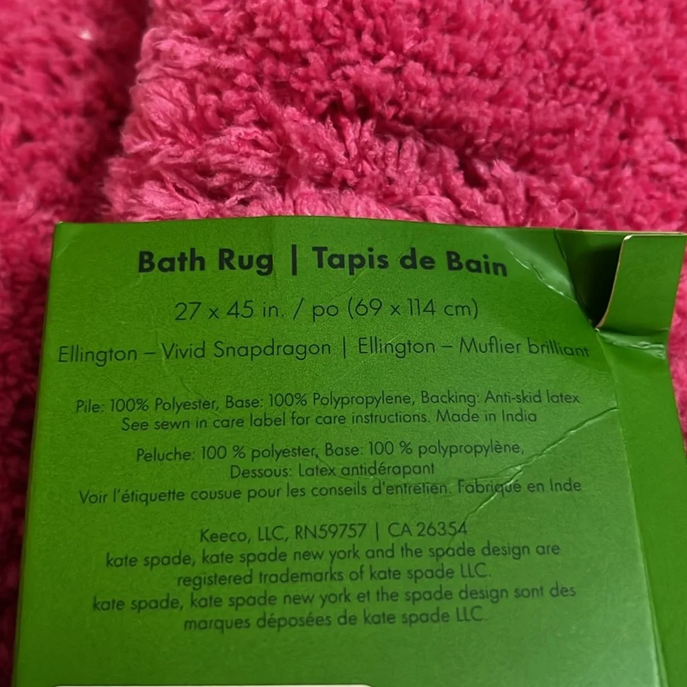 NWT Kate Spade 27 x 45” Hot Pink Bath Rug